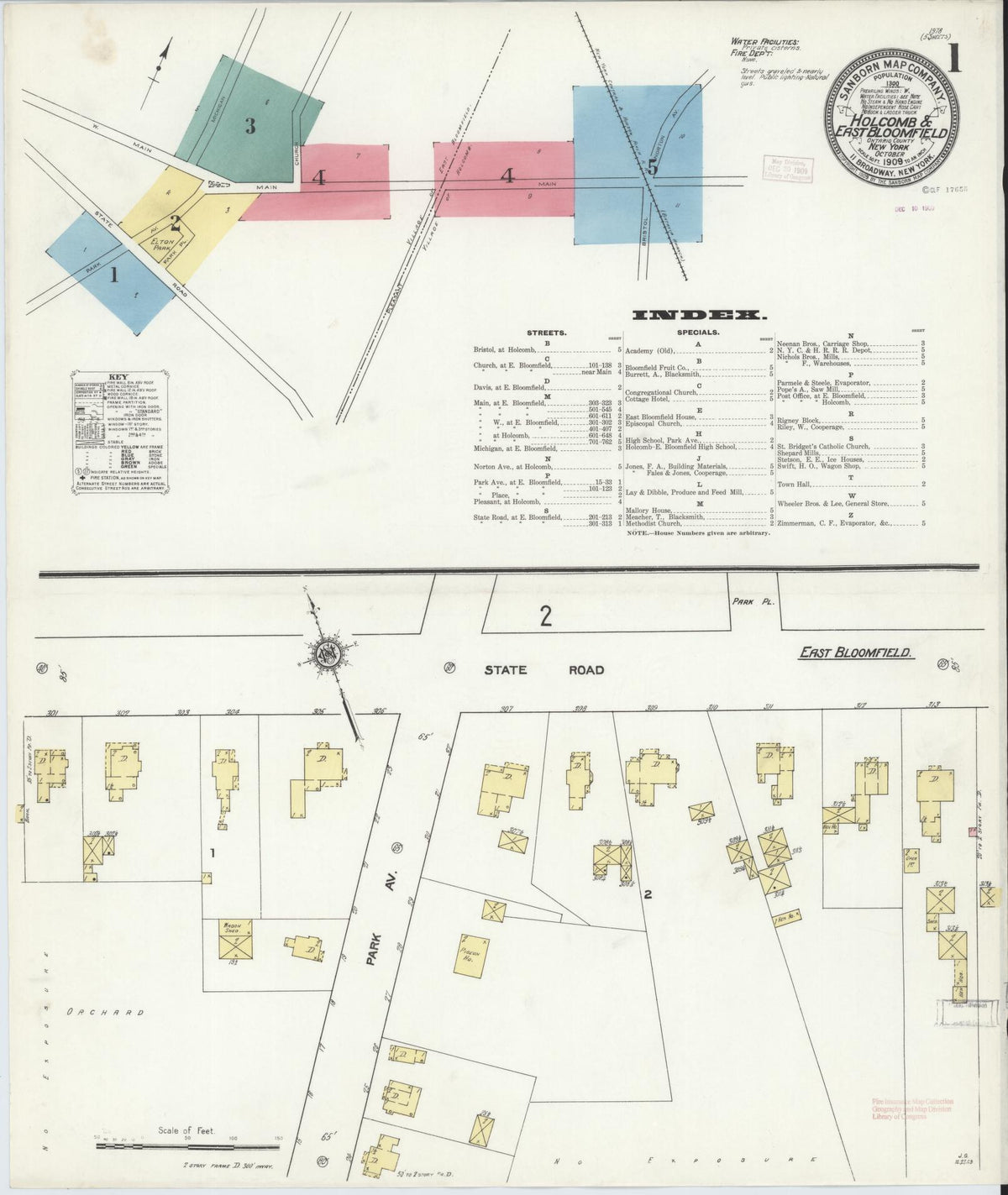 Sanborn Fire Insurance Map from Holcomb, Ontario County, New York (1909), Sheet #0001 - Complete Map Set gallery image, historic Sanborn map, vintage wall art, New York New York