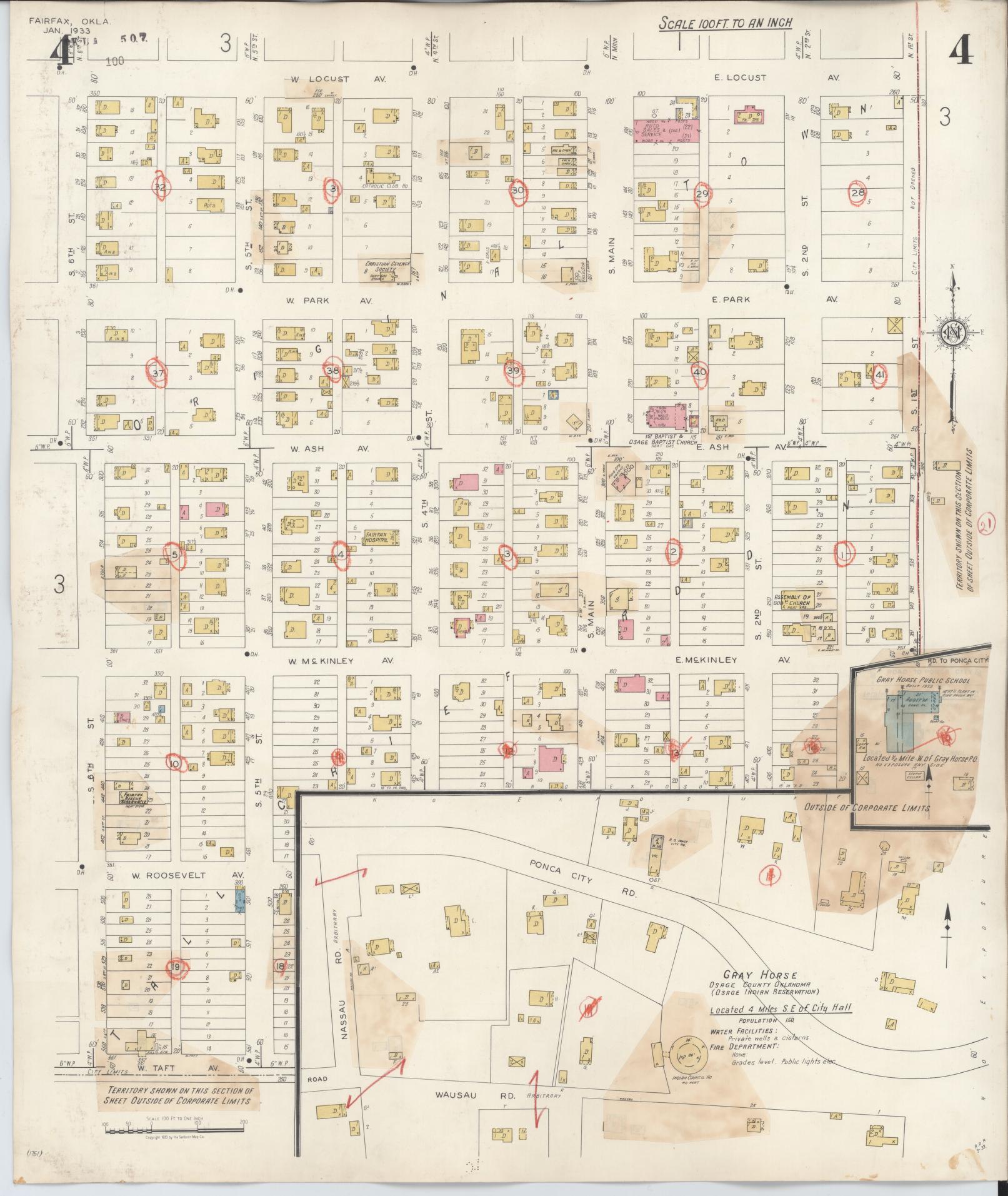 Sanborn Fire Insurance Map from Fairfax, Osage County, Oklahoma (1943), Sheet #0004 - Complete Map Set gallery image, historic Sanborn map, vintage wall art, Oklahoma Oklahoma