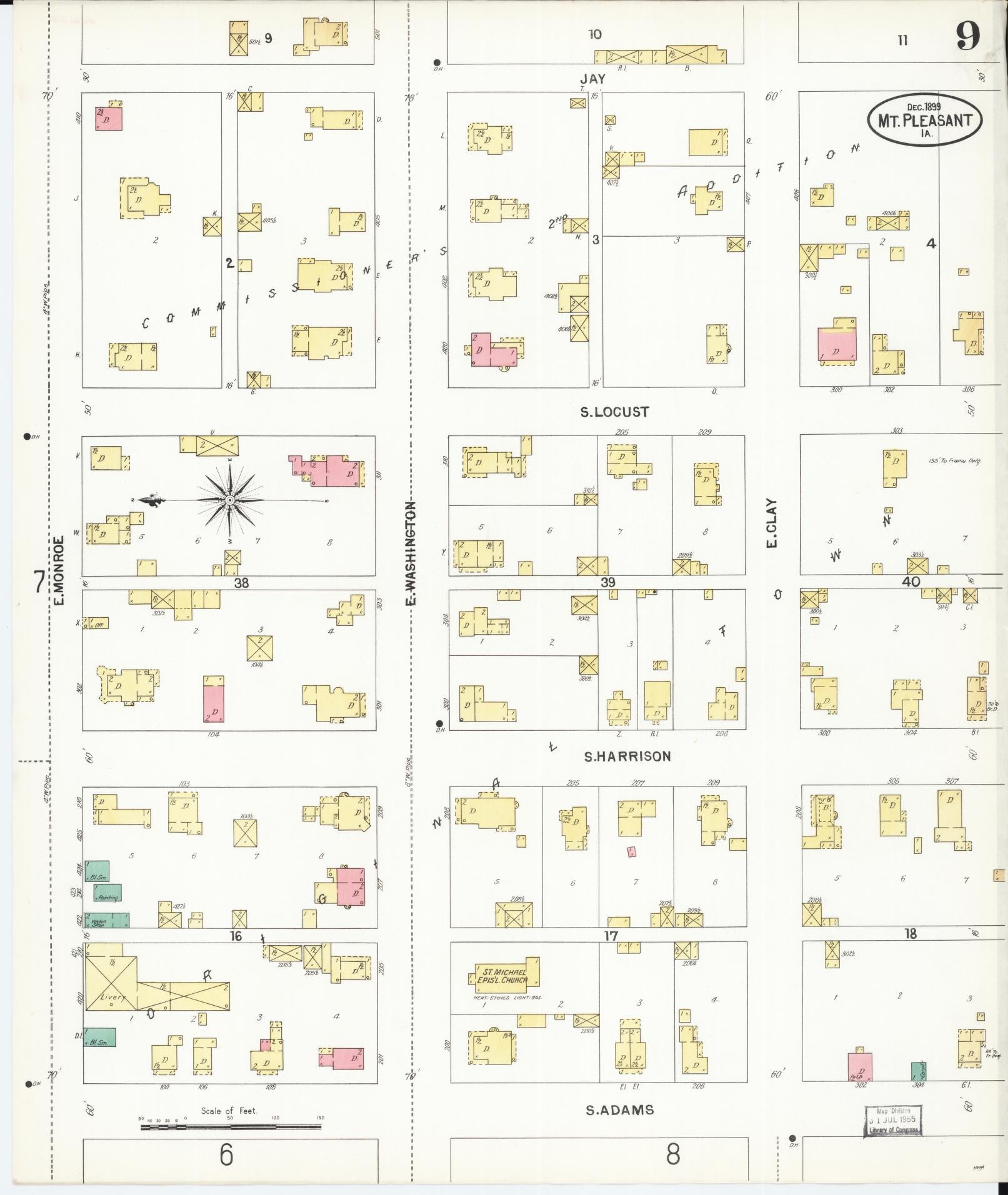 Sanborn Fire Insurance Map from Mount Pleasant, Henry County, Iowa (1899), Sheet #0009 - Historic Sanborn Fire Insurance Map Print