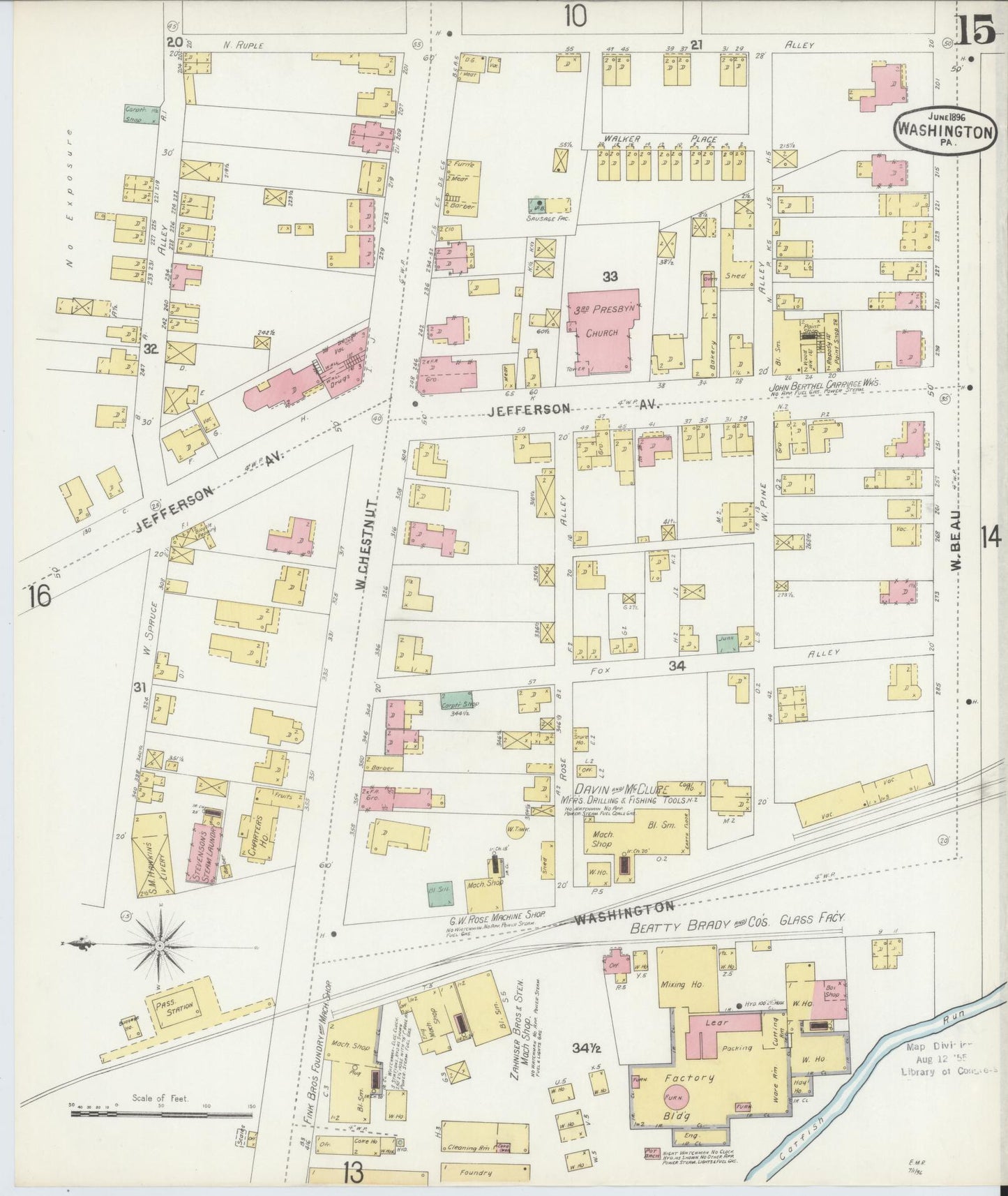 Sanborn Fire Insurance Map from Washington, Washington County, Pennsylvania (1896), Sheet #0015 - Historic Sanborn Fire Insurance Map Print, vintage old map wall art, antique decor, genealogy gift, Sanborn Fire Insurance Map from Washington Washington map