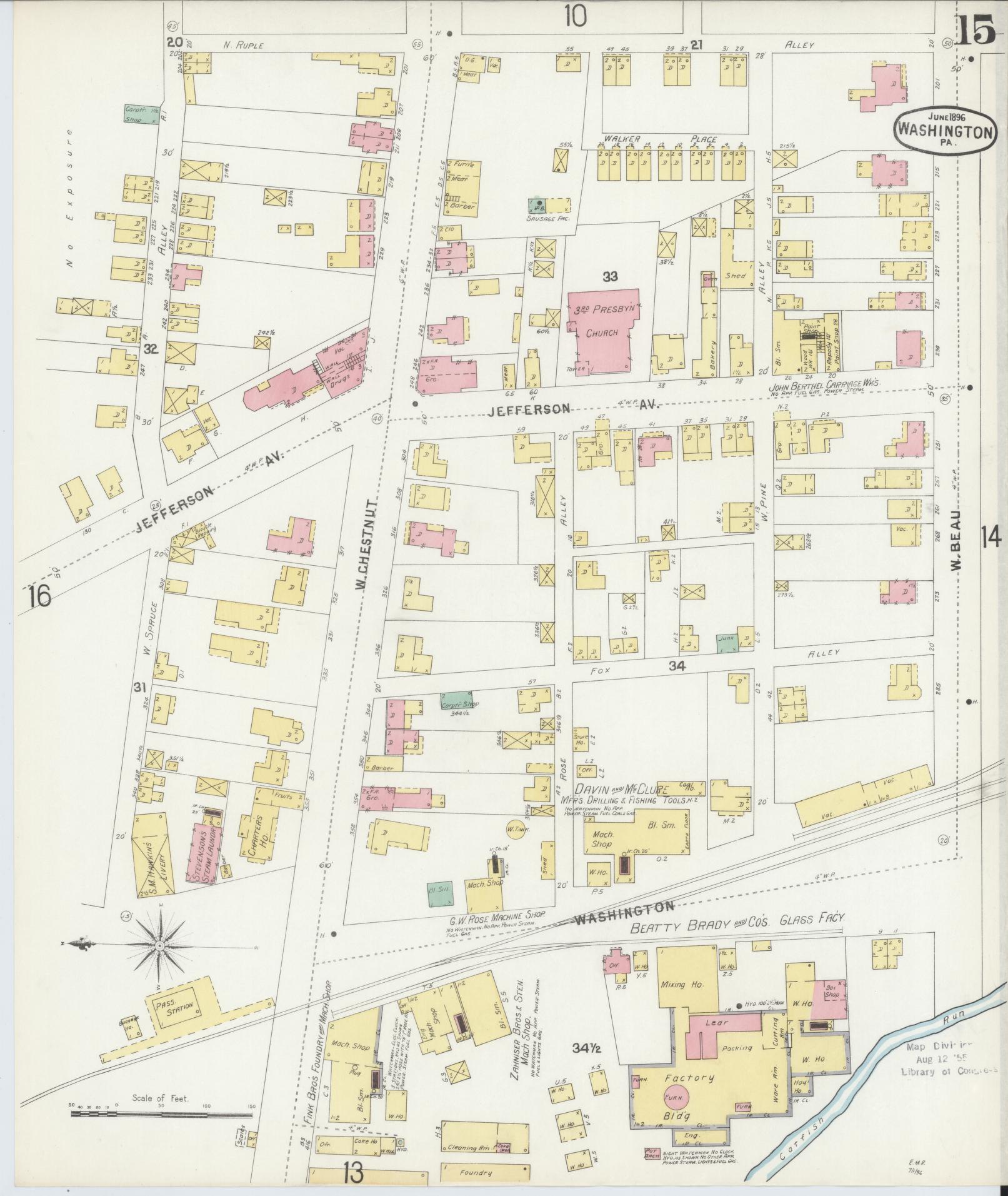 Sanborn Fire Insurance Map from Washington, Washington County, Pennsylvania (1896), Sheet #0015 - Historic Sanborn Fire Insurance Map Print, vintage old map wall art, antique decor, genealogy gift, Sanborn Fire Insurance Map from Washington Washington map