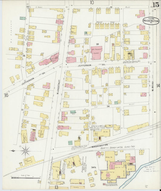 Sanborn Fire Insurance Map from Washington, Washington County, Pennsylvania (1896), Sheet #0015 - Historic Sanborn Fire Insurance Map Print, vintage old map wall art, antique decor, genealogy gift, Sanborn Fire Insurance Map from Washington Washington map