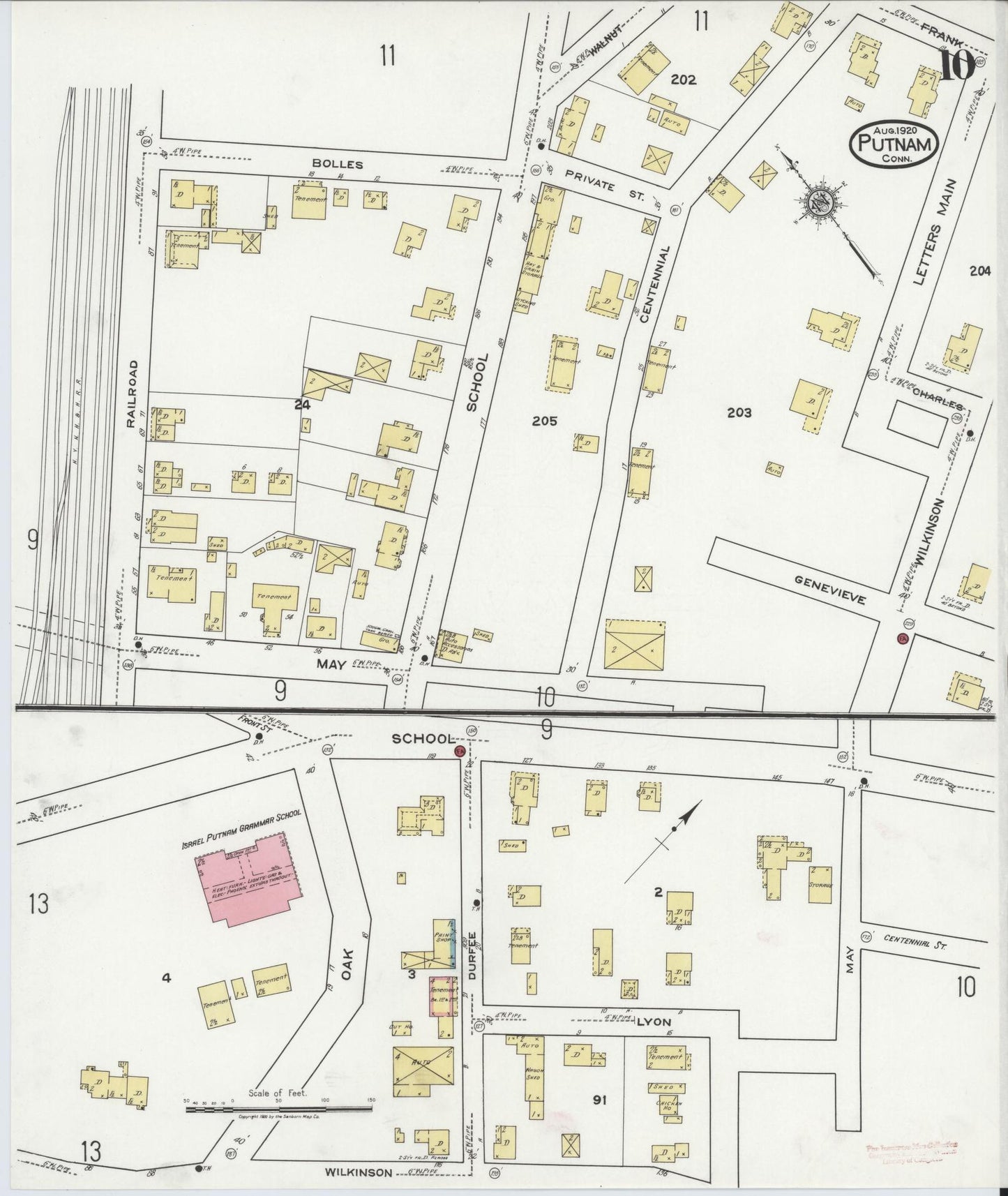 Sanborn Fire Insurance Map from Putnam, Windham County, Connecticut (1920), Sheet #0010 - Complete Map Set gallery image, historic Sanborn map, vintage wall art, Connecticut Connecticut