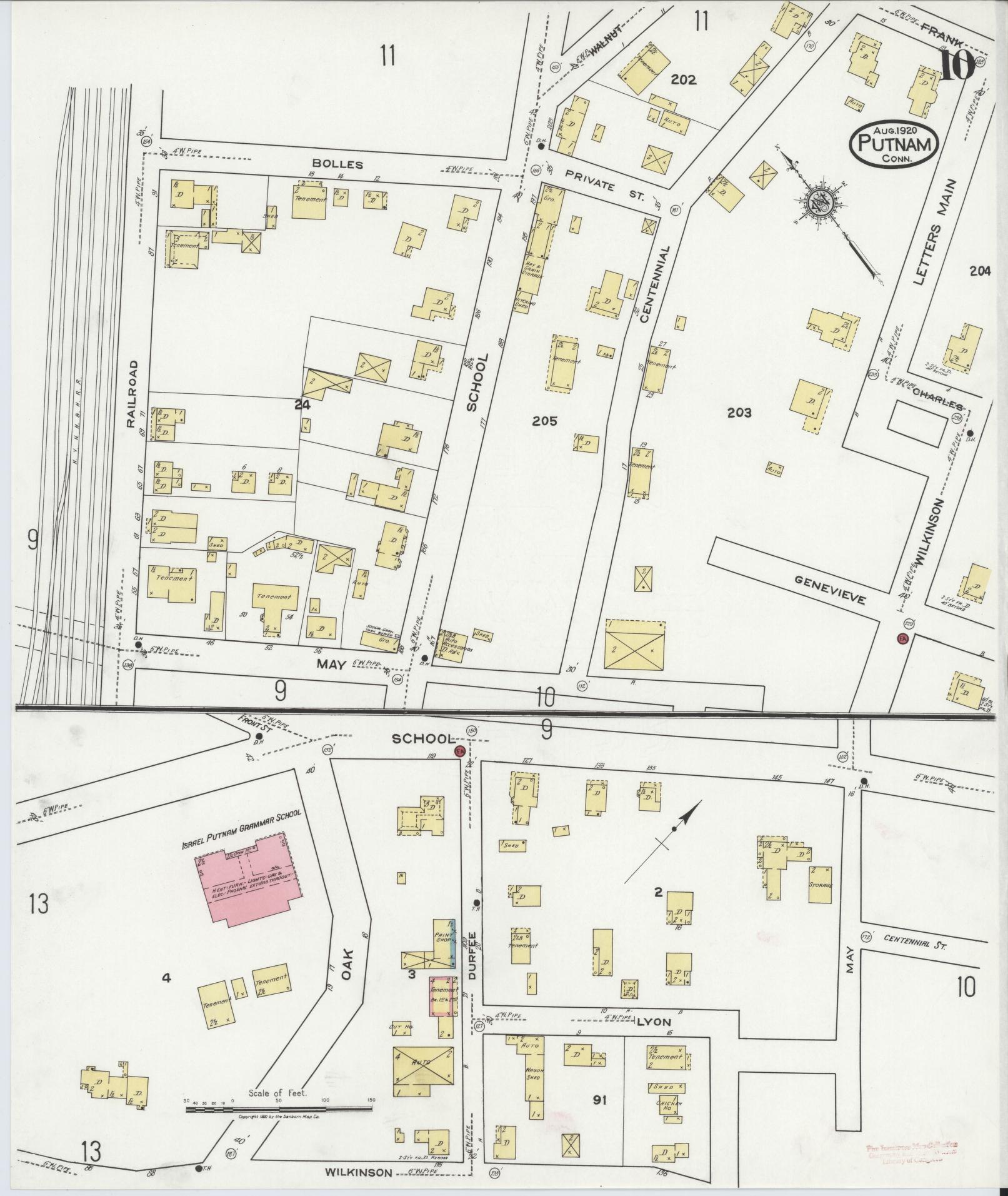 Sanborn Fire Insurance Map from Putnam, Windham County, Connecticut (1920), Sheet #0010 - Complete Map Set gallery image, historic Sanborn map, vintage wall art, Connecticut Connecticut