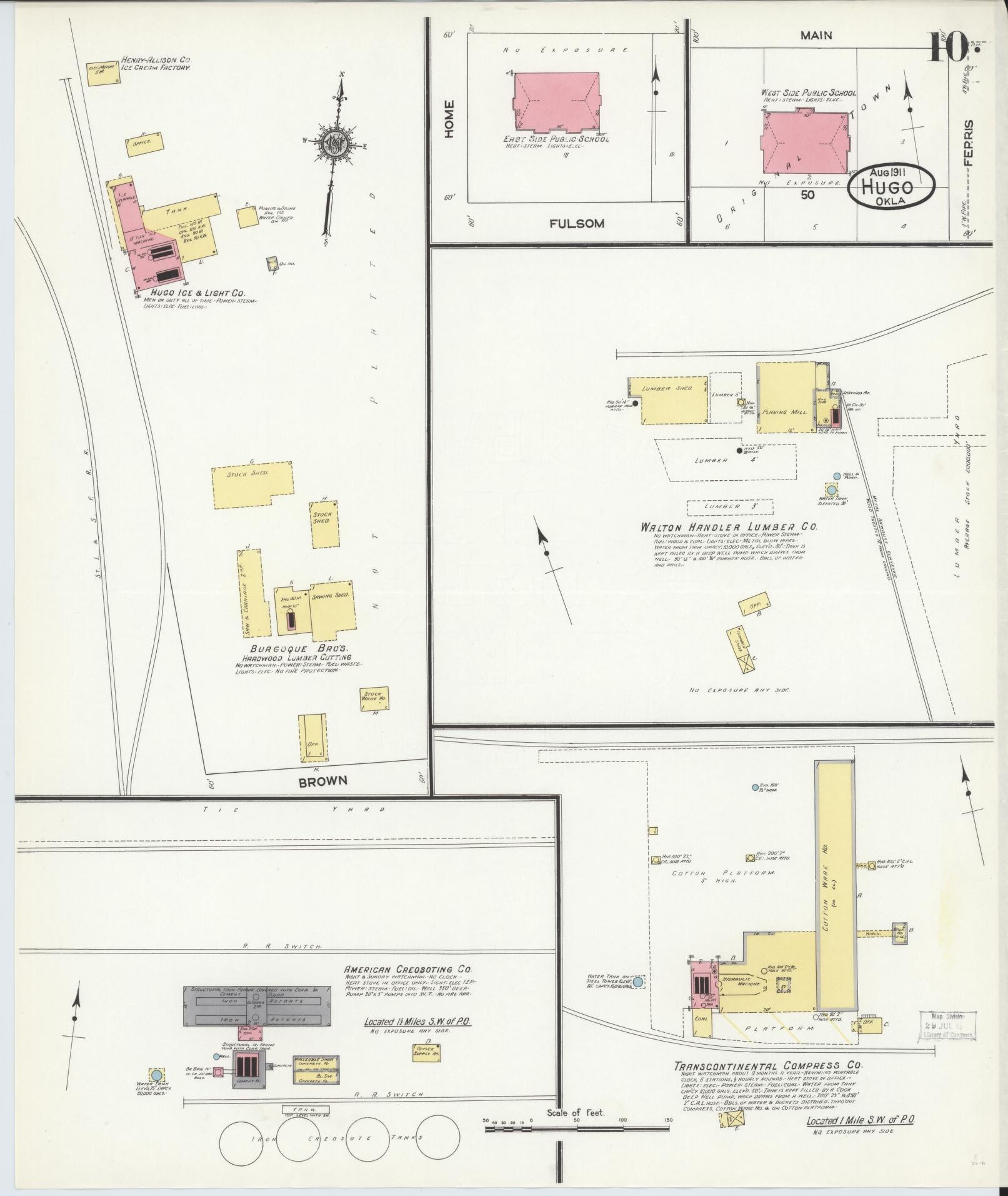 Sanborn Fire Insurance Map from Hugo, Choctaw County, Oklahoma (1911), Sheet #0010 - Complete Map Set gallery image, historic Sanborn map, vintage wall art, Oklahoma Oklahoma