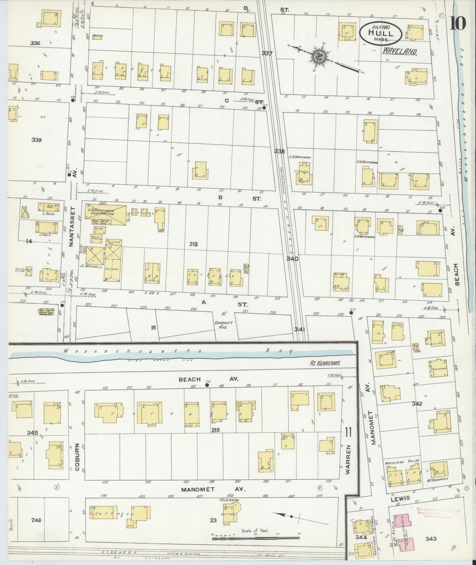Sanborn Fire Insurance Map from Hull, Plymouth County, Massachusetts (1910), Sheet #0010 - Historic Sanborn Fire Insurance Map Print, vintage old map wall art, antique decor, genealogy gift, Massachusetts Massachusetts map