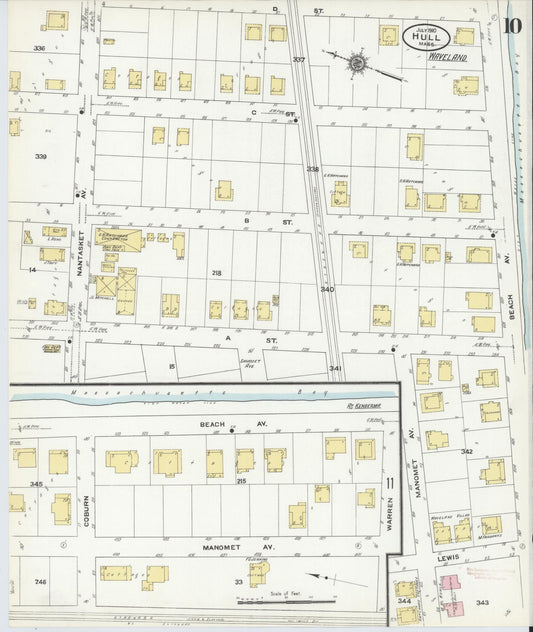 Sanborn Fire Insurance Map from Hull, Plymouth County, Massachusetts (1910), Sheet #0010 - Historic Sanborn Fire Insurance Map Print, vintage old map wall art, antique decor, genealogy gift, Massachusetts Massachusetts map
