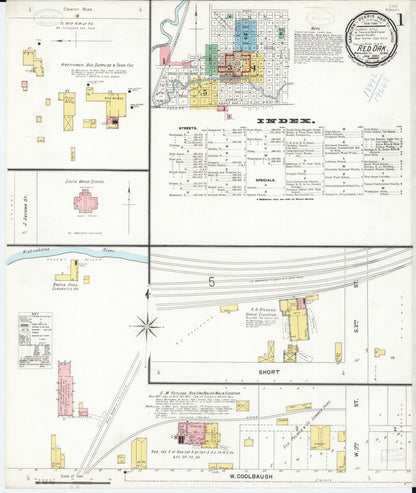 Sanborn Fire Insurance Map from Red Oak, Montgomery County, Iowa (1899), Sheet #0001 - Historic Sanborn Fire Insurance Map Print, vintage old map wall art