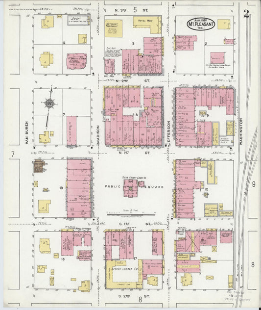Sanborn Fire Insurance Map from Mount Pleasant, Titus County, Texas (1920), Sheet #0002 - Historic Sanborn Fire Insurance Map Print, vintage old map wall art, antique decor, genealogy gift, Texas Texas map