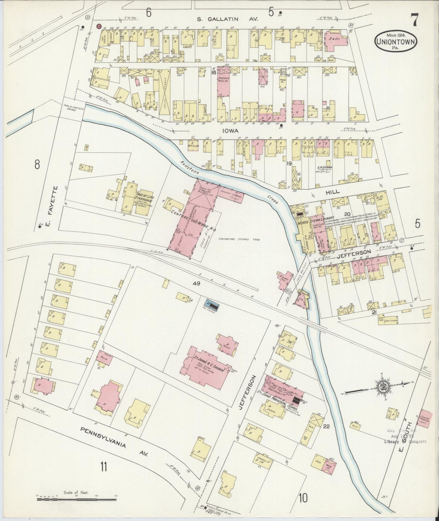 Sanborn Fire Insurance Map from Uniontown, Fayette County, Pennsylvania (1914), Sheet #0007 - Complete Map Set gallery image, historic Sanborn map, vintage wall art, Pennsylvania Pennsylvania