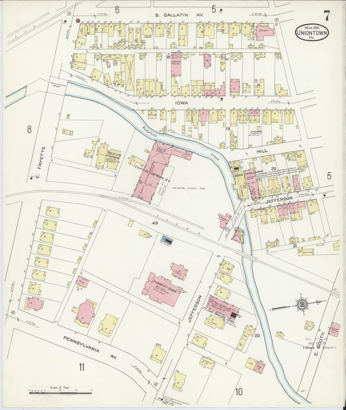 Sanborn Fire Insurance Map from Uniontown, Fayette County, Pennsylvania (1914), Sheet #0007 - Complete Map Set gallery image, historic Sanborn map, vintage wall art, Pennsylvania Pennsylvania