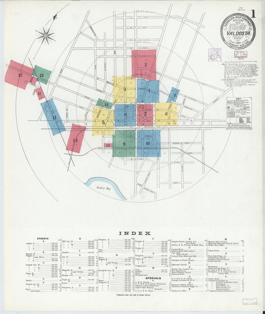 Sanborn Fire Insurance Map from Valdosta, Lowndes County, Georgia (1905), Sheet #0001 - Complete Map Set gallery image, historic Sanborn map, vintage wall art, Georgia Georgia