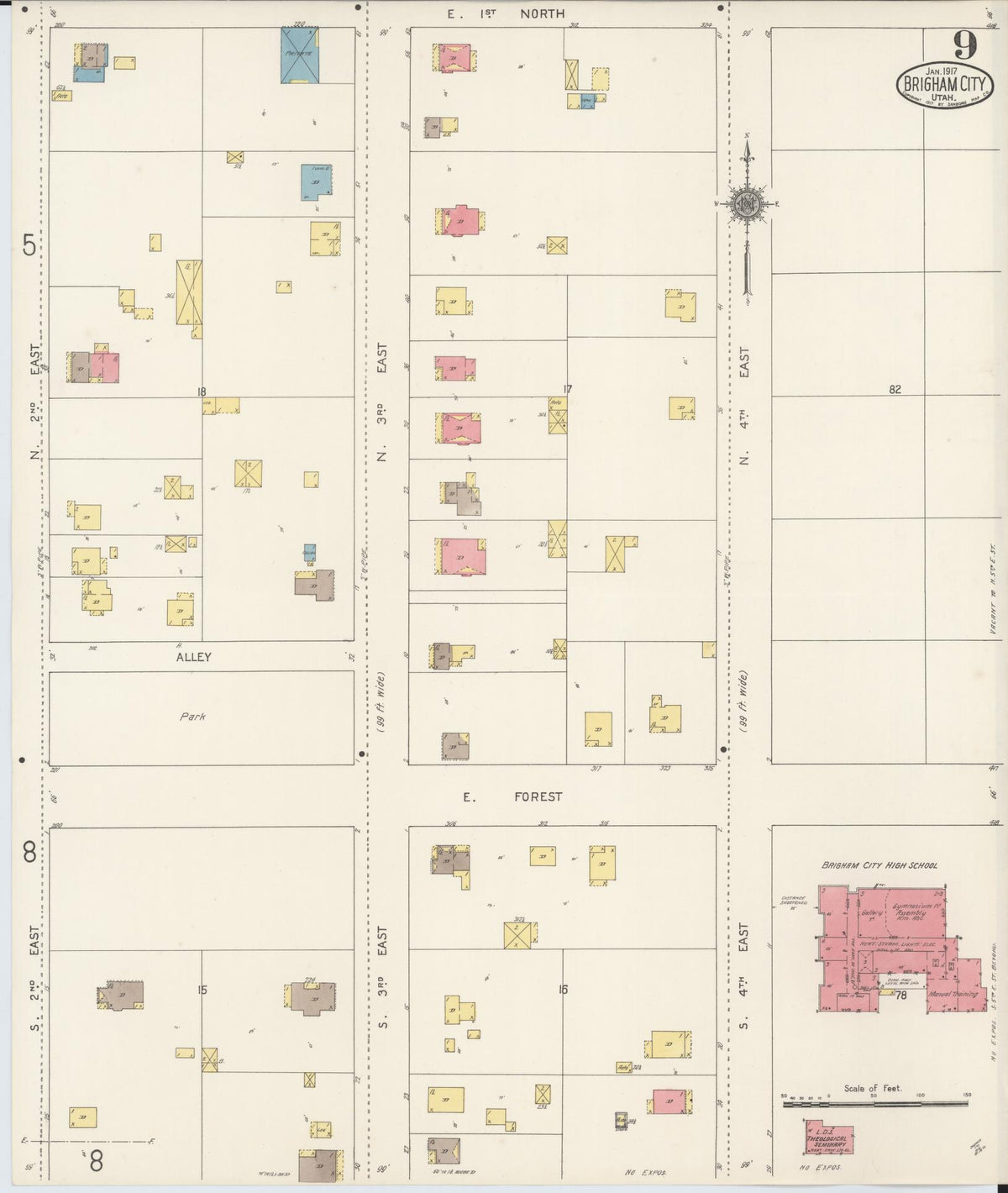 Sanborn Fire Insurance Map from Brigham City, Box Elder County, Utah (1917), Sheet #0009 - Historic Sanborn Fire Insurance Map Print, vintage old map wall art, antique decor, genealogy gift, Utah Utah map