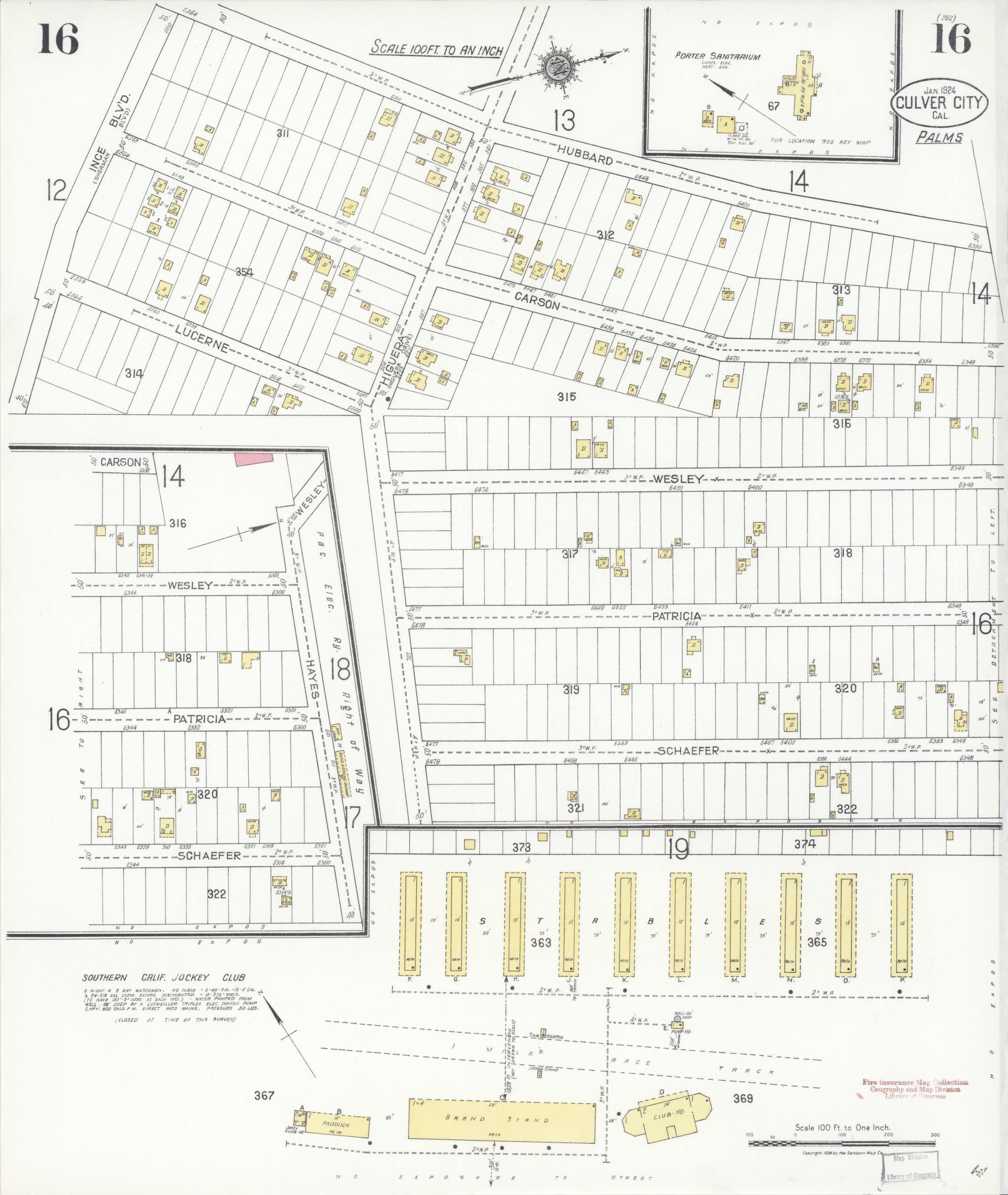 Sanborn Fire Insurance Map from Culver City, Los Angeles County, California (1924), Sheet #0016 - Historic Sanborn Fire Insurance Map Print, vintage old map wall art, antique decor, genealogy gift, California California map
