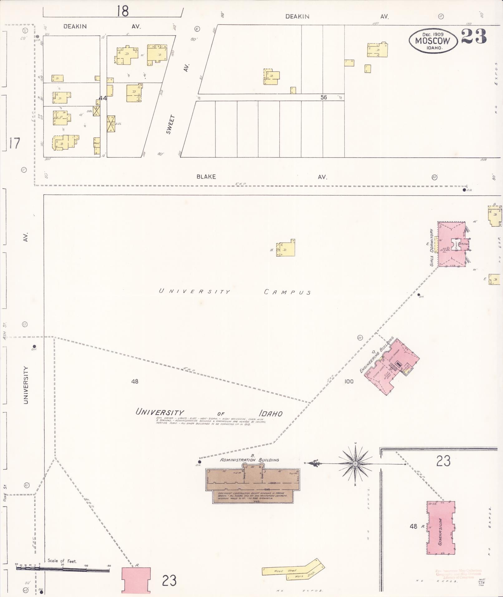 Sanborn Fire Insurance Map from Moscow, Latah County, Idaho (1909), Sheet #0023 - Complete Map Set gallery image, historic Sanborn map, vintage wall art, Idaho Idaho