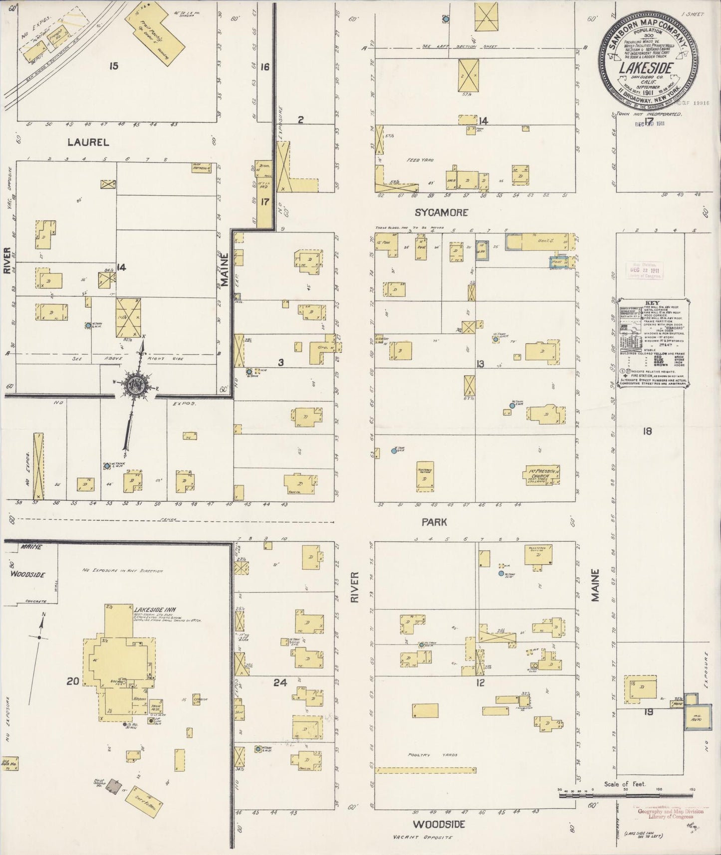 Sanborn Fire Insurance Map from Lakeside, San Diego County, California (1911), Sheet #0001 - Historic Sanborn Fire Insurance Map Print, vintage old map wall art, antique decor, genealogy gift, California California map