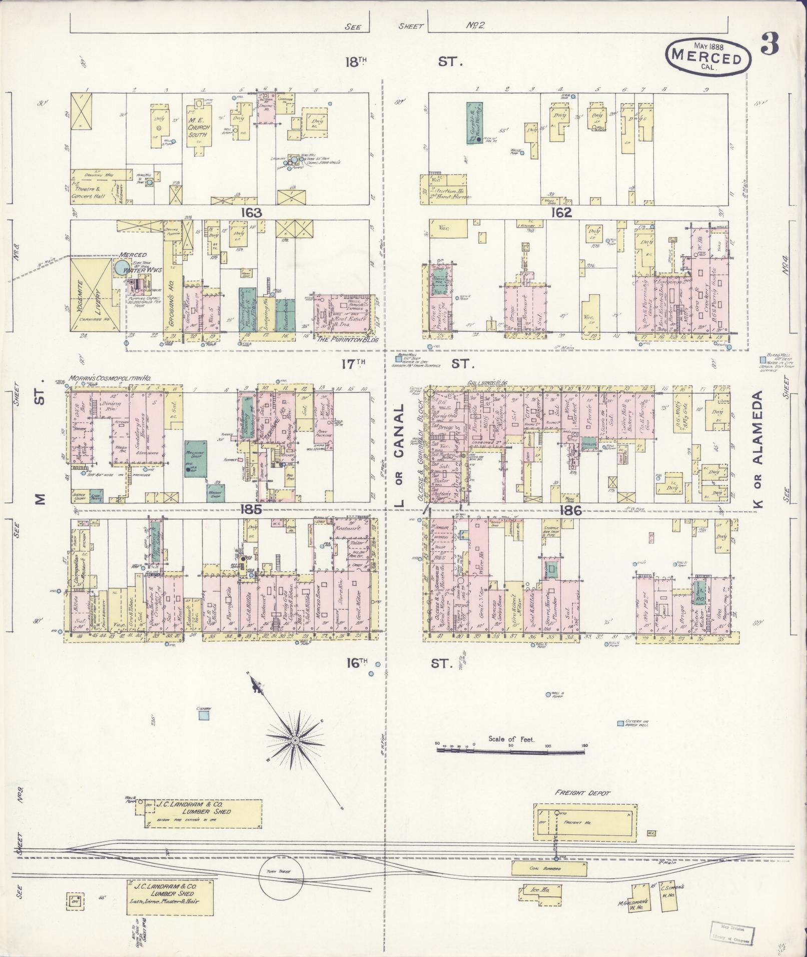 Sanborn Fire Insurance Map from Merced, Merced County, California (1888), Sheet #0003 - Historic Sanborn Fire Insurance Map Print, vintage old map wall art, antique decor, genealogy gift, California California map