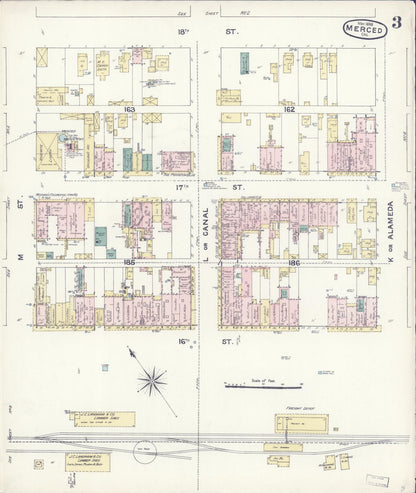 Sanborn Fire Insurance Map from Merced, Merced County, California (1888), Sheet #0003 - Historic Sanborn Fire Insurance Map Print, vintage old map wall art, antique decor, genealogy gift, California California map