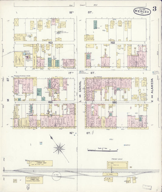 Sanborn Fire Insurance Map from Merced, Merced County, California (1888), Sheet #0003 - Historic Sanborn Fire Insurance Map Print, vintage old map wall art, antique decor, genealogy gift, California California map