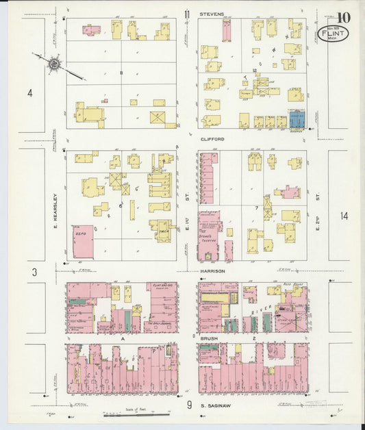Sanborn Fire Insurance Map from Flint, Genesee County, Michigan (1909), Sheet #0010 - Historic Sanborn Fire Insurance Map Print, vintage old map wall art, antique decor, genealogy gift, Michigan Michigan map