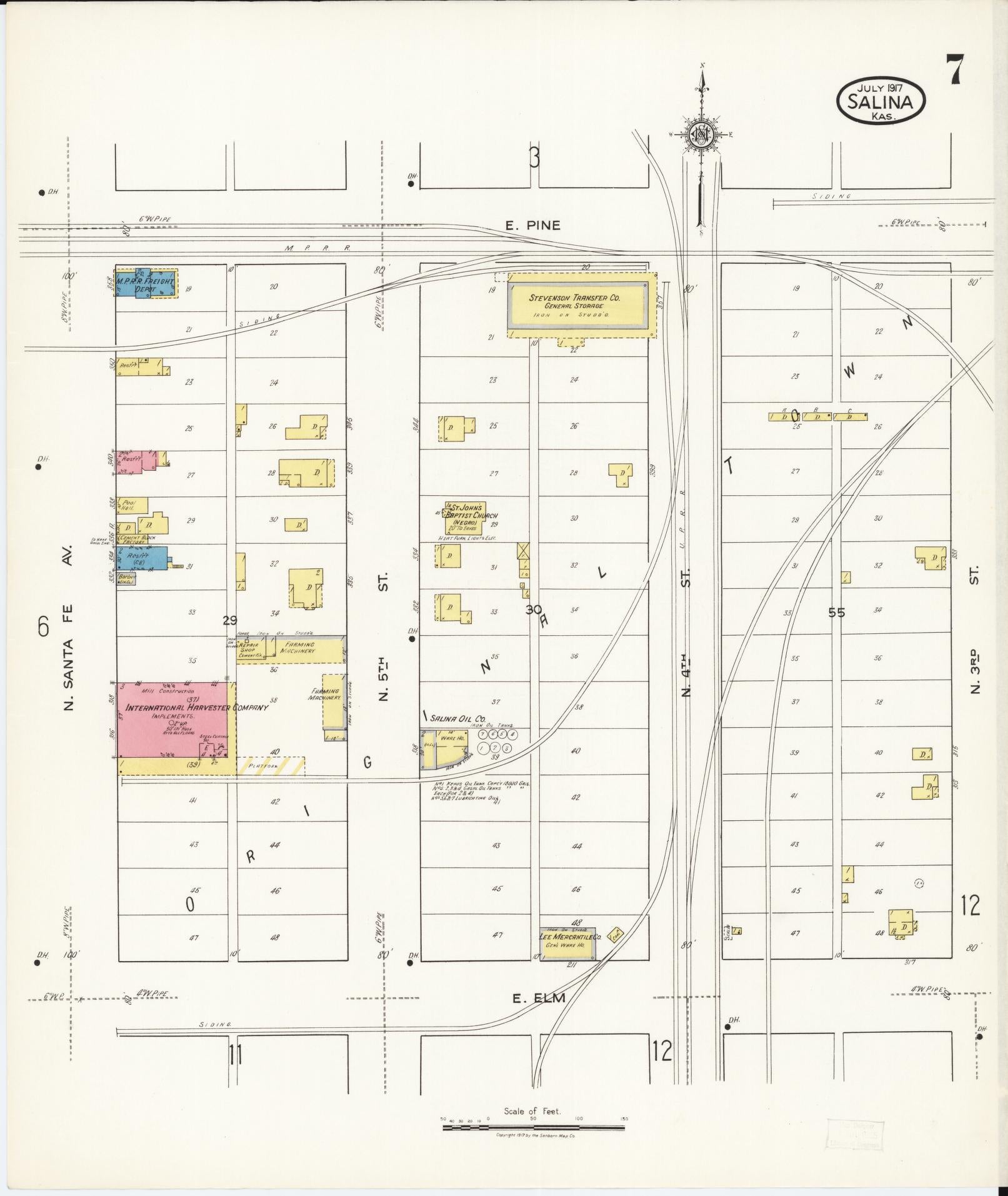 Sanborn Fire Insurance Map from Salina, Saline County, Kansas (1917), Sheet #0007 - Historic Sanborn Fire Insurance Map Print, vintage old map wall art, antique decor, genealogy gift, Kansas Kansas map