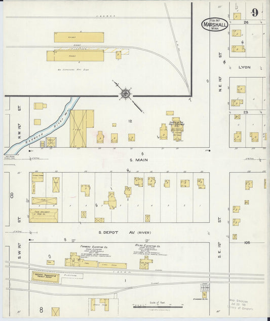 Sanborn Fire Insurance Map from Marshall, Lyon County, Minnesota (1917), Sheet #0009 - Historic Sanborn Fire Insurance Map Print, vintage old map wall art, antique decor, genealogy gift, Minnesota Minnesota map