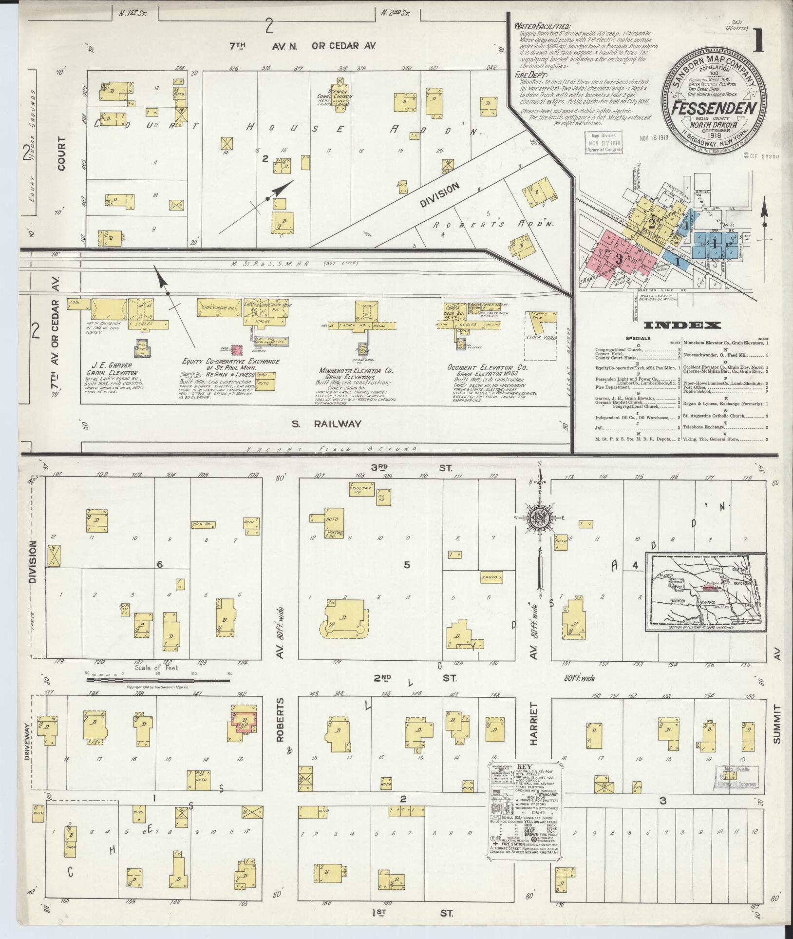 Sanborn Fire Insurance Map from Fessenden, Wells County, North Dakota. (1918) – Historic Sanborn Fire Insurance Map Print