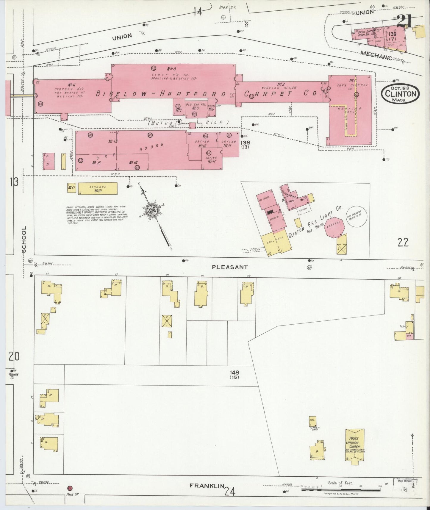 Sanborn Fire Insurance Map from Clinton, Worcester County, Massachusetts (1919), Sheet #0021 - Complete Map Set gallery image, historic Sanborn map, vintage wall art, Massachusetts Massachusetts