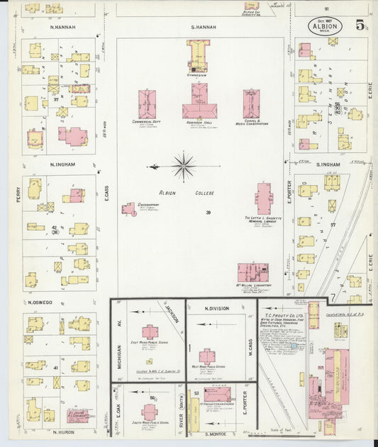 Sanborn Fire Insurance Map from Albion, Calhoun County, Michigan (1907), Sheet #0005 - Historic Sanborn Fire Insurance Map Print, vintage old map wall art, antique decor, genealogy gift, Michigan Michigan map