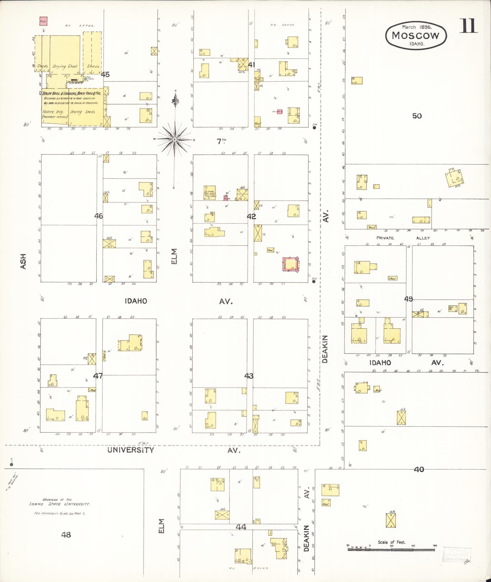 Sanborn Fire Insurance Map from Moscow, Latah County, Idaho (1896), Sheet #0011 - Complete Map Set gallery image, historic Sanborn map, vintage wall art, Idaho Idaho