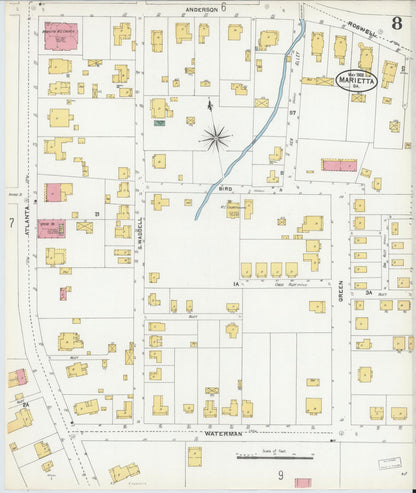 Sanborn Fire Insurance Map from Marietta, Cobb County, Georgia (1905), Sheet #0008 - Complete Map Set gallery image, historic Sanborn map, vintage wall art, Georgia Georgia