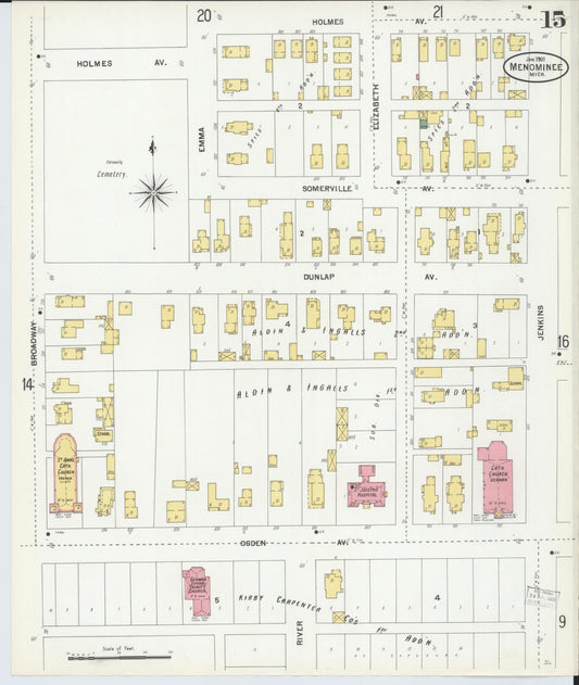 Sanborn Fire Insurance Map from Menominee, Menominee County, Michigan (1901), Sheet #0015 - Historic Sanborn Fire Insurance Map Print, vintage old map wall art, antique decor, genealogy gift, Michigan Michigan map