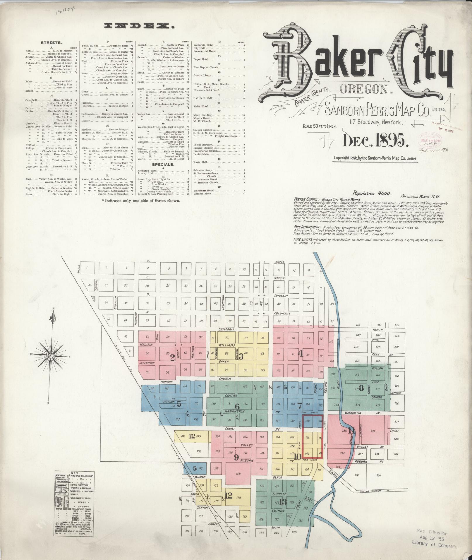 Sanborn Fire Insurance Map from Baker, Baker County, Oregon (1895), Sheet #0001 - Complete Map Set gallery image, historic Sanborn map, vintage wall art, Oregon Oregon