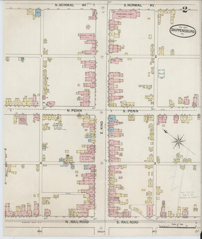 Sanborn Fire Insurance Map from Shippensburg, Cumberland And Franklin Counties, Pennsylvania (1887), Sheet #0002 - Historic Sanborn Fire Insurance Map Print, vintage old map wall art, antique decor, genealogy gift, Counties Pennsylvania map