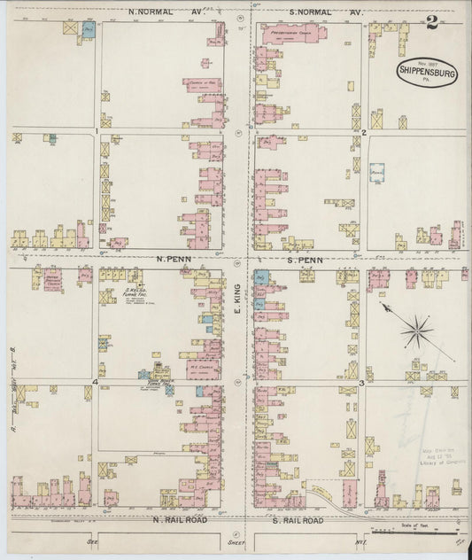Sanborn Fire Insurance Map from Shippensburg, Cumberland And Franklin Counties, Pennsylvania (1887), Sheet #0002 - Historic Sanborn Fire Insurance Map Print, vintage old map wall art, antique decor, genealogy gift, Counties Pennsylvania map