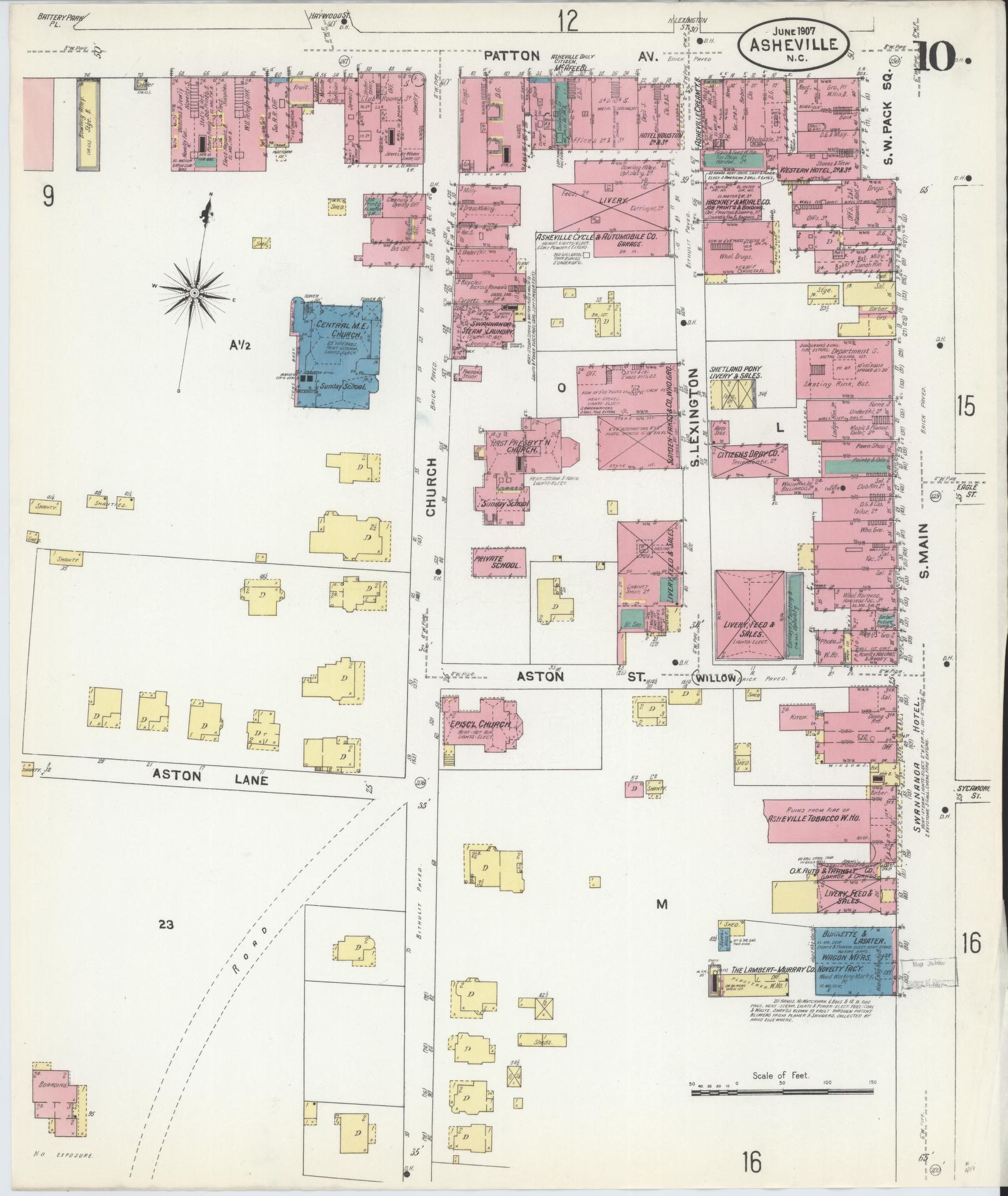 Sanborn Fire Insurance Map from Asheville, Buncombe County, North Carolina (1907), Sheet #0010 - Complete Map Set gallery image, historic Sanborn map, vintage wall art, North Carolina North Carolina