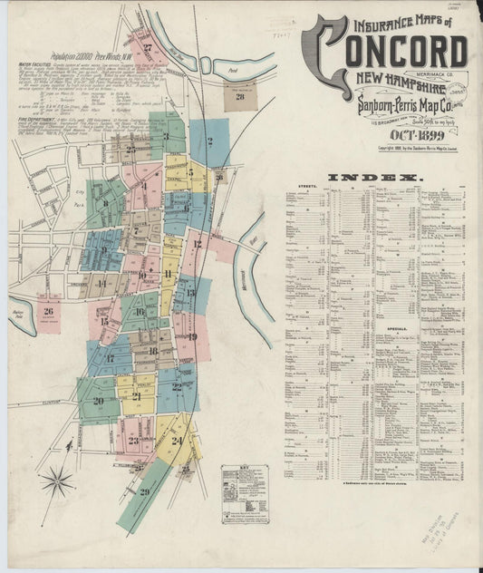 Sanborn Fire Insurance Map from Concord, Merrimack County, New Hampshire (1899), Sheet #0001 - Complete Map Set gallery image, historic Sanborn map, vintage wall art, New Hampshire New Hampshire