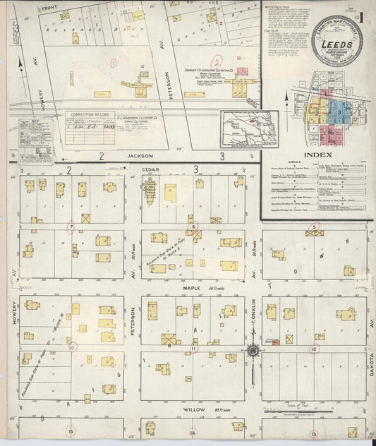 Sanborn Fire Insurance Map from Leeds, Benson County, North Dakota (1932), Sheet #0001 - Complete Map Set gallery image, historic Sanborn map, vintage wall art, North Dakota North Dakota