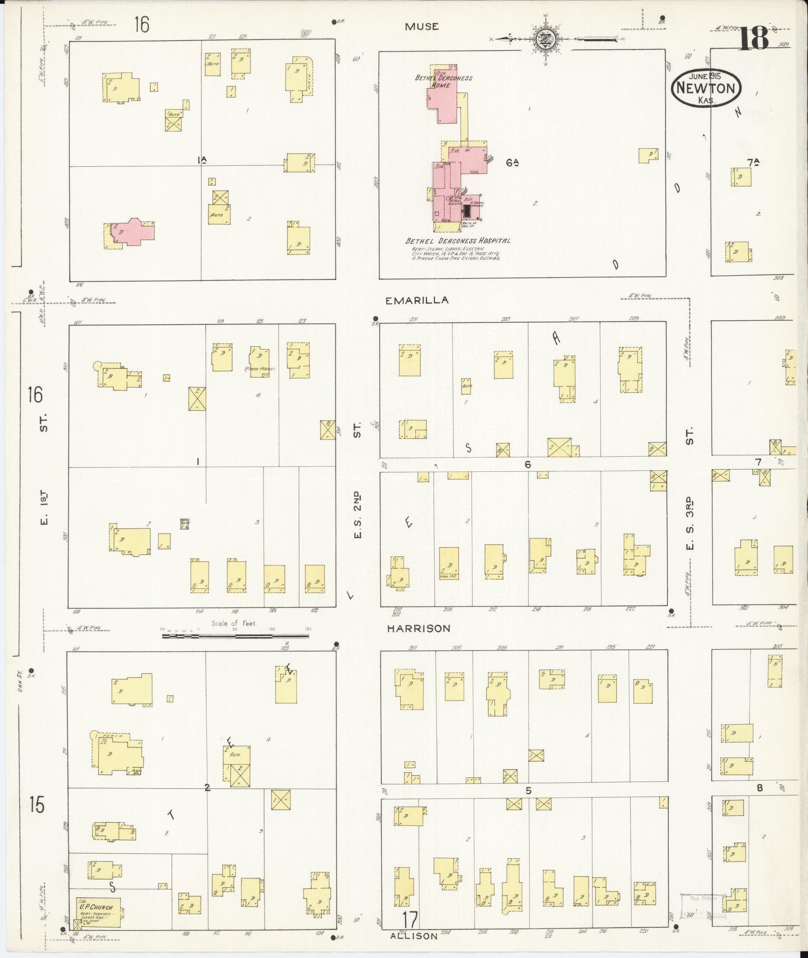 Sanborn Fire Insurance Map from Newton, Harvey County, Kansas (1915), Sheet #0018 - Historic Sanborn Fire Insurance Map Print, vintage old map wall art, antique decor, genealogy gift, Kansas Kansas map