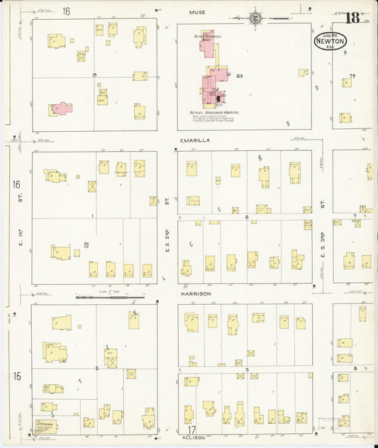 Sanborn Fire Insurance Map from Newton, Harvey County, Kansas (1915), Sheet #0018 - Historic Sanborn Fire Insurance Map Print, vintage old map wall art, antique decor, genealogy gift, Kansas Kansas map