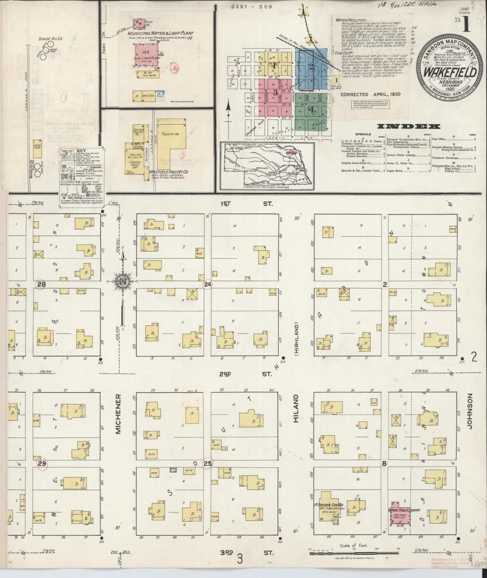 Sanborn Fire Insurance Map from Wakefield, Dixon County, Nebraska (1930), Sheet #0001 - Historic Sanborn Fire Insurance Map Print, vintage old map wall art, antique decor, genealogy gift, Nebraska Nebraska map