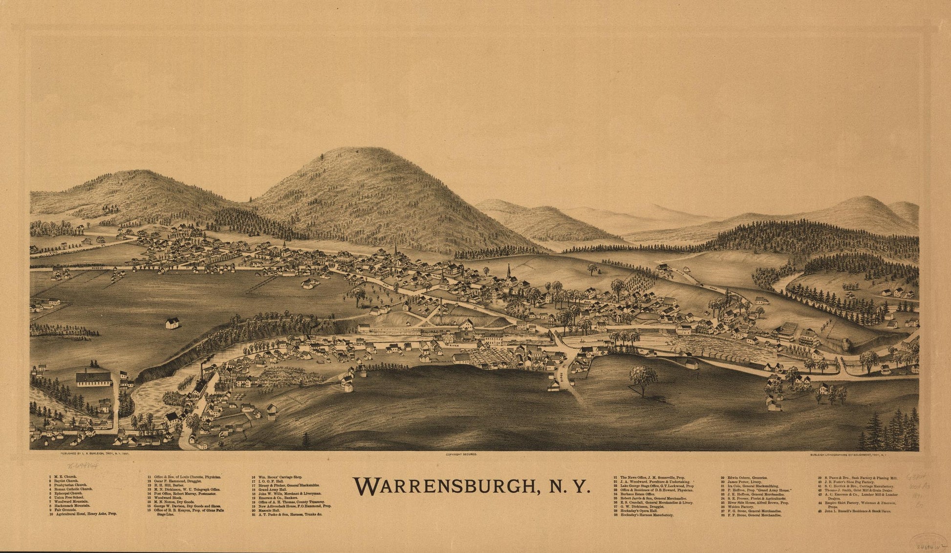 Warrensburgh, N.Y. (1891) – Historic Bird’s-Eye View Panorama Print