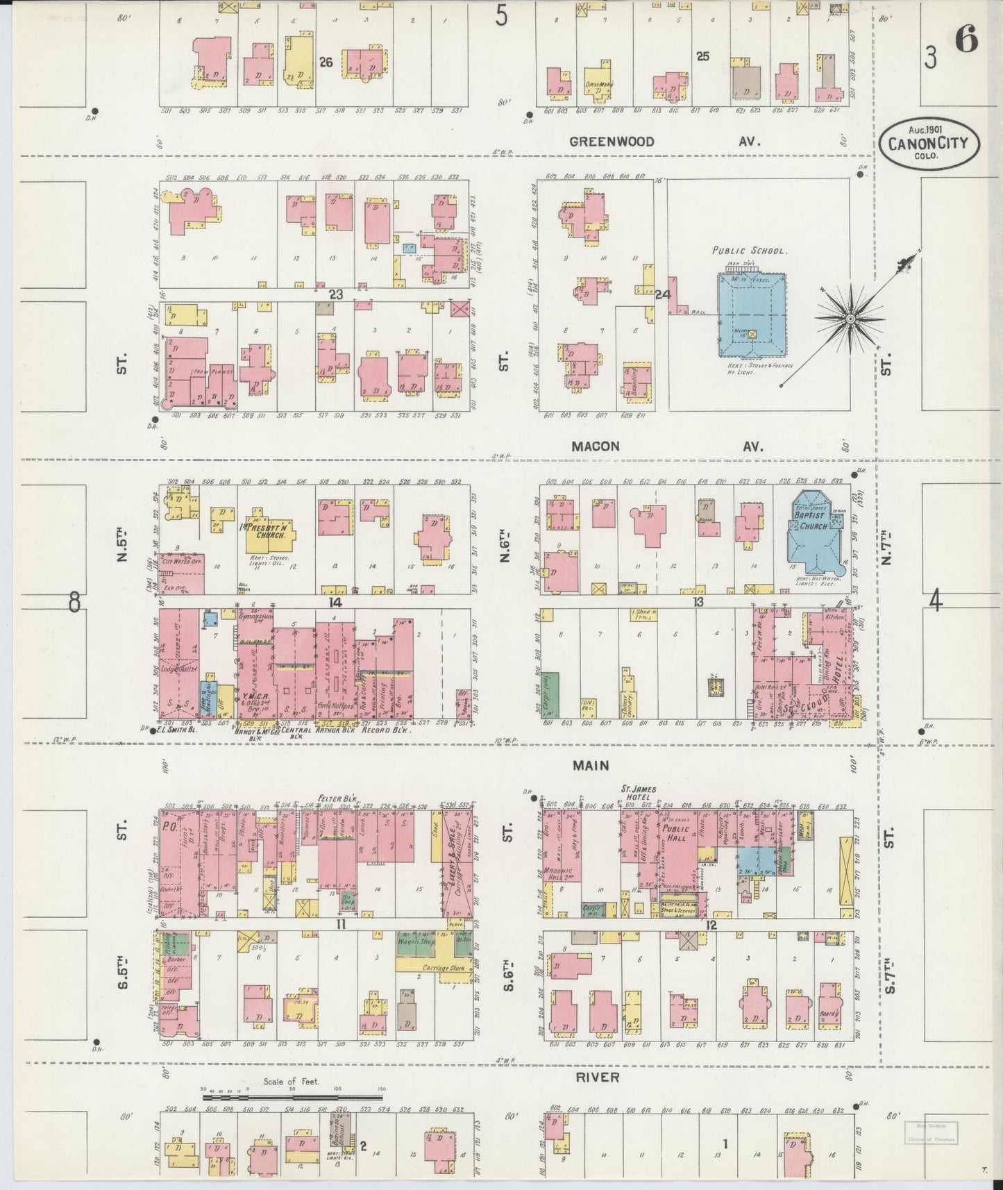 Sanborn Fire Insurance Map from Canon City, Fremont County, Colorado (1901), Sheet #0006 - Historic Sanborn Fire Insurance Map Print, vintage old map wall art, antique decor, genealogy gift, Colorado Colorado map