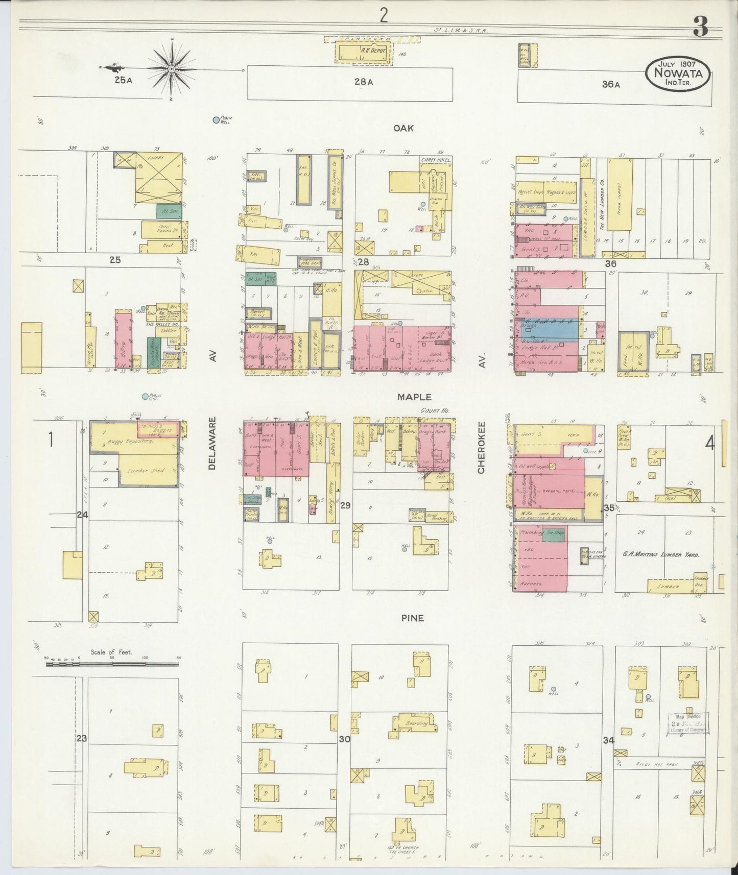 Sanborn Fire Insurance Map from Nowata, Nowata County, Oklahoma (1907), Sheet #0003 - Historic Sanborn Fire Insurance Map Print, vintage old map wall art, antique decor, genealogy gift, Oklahoma Oklahoma map