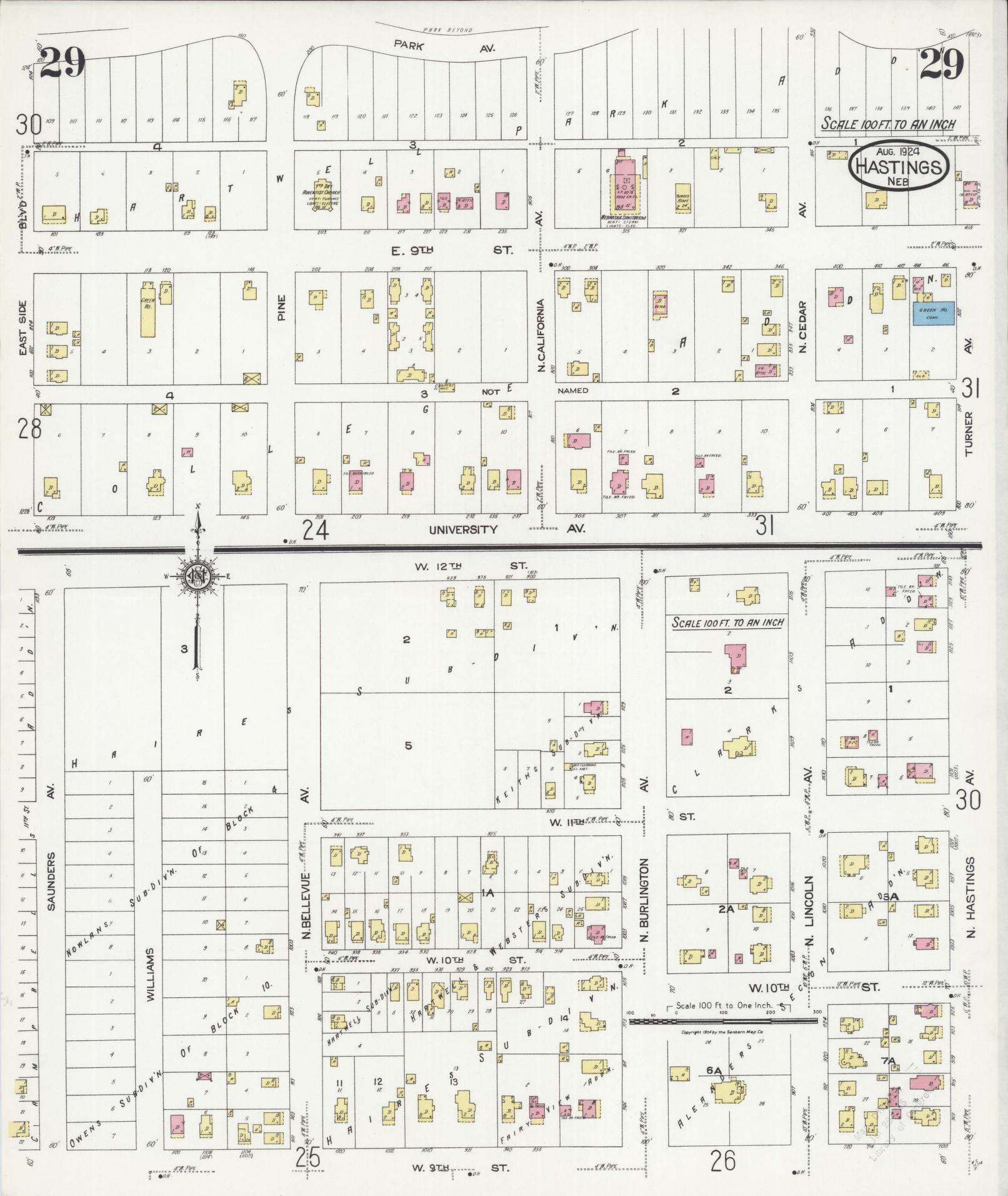 Sanborn Fire Insurance Map from Hastings, Adams County, Nebraska (1924), Sheet #0029 - Complete Map Set gallery image, historic Sanborn map, vintage wall art, Nebraska Nebraska