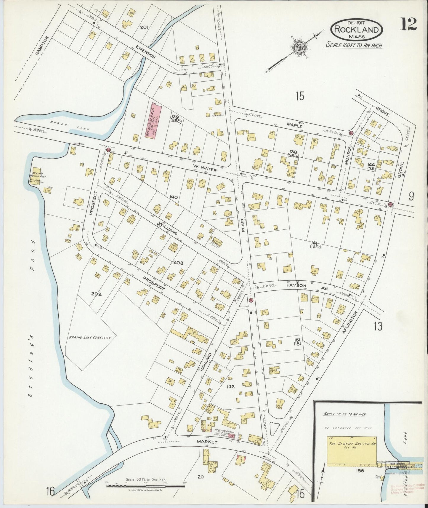 Sanborn Fire Insurance Map from Rockland, Plymouth County, Massachusetts (1917), Sheet #0012 - Historic Sanborn Fire Insurance Map Print, vintage old map wall art, antique decor, genealogy gift, Massachusetts Massachusetts map