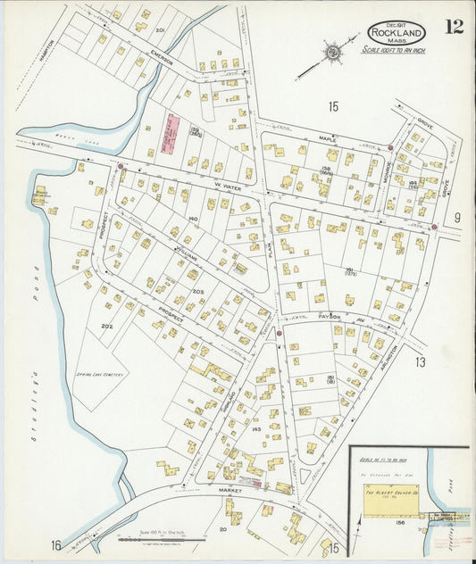 Sanborn Fire Insurance Map from Rockland, Plymouth County, Massachusetts (1917), Sheet #0012 - Historic Sanborn Fire Insurance Map Print, vintage old map wall art, antique decor, genealogy gift, Massachusetts Massachusetts map