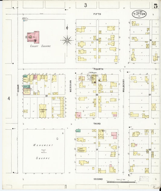 Sanborn Fire Insurance Map from Tipton, Cedar County, Iowa (1897), Sheet #0005 - Historic Sanborn Fire Insurance Map Print, vintage old map wall art