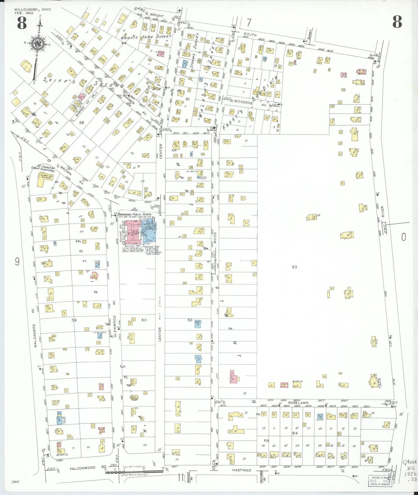Sanborn Fire Insurance Map from Willoughby, Lake County, Ohio (1952), Sheet #0008 - Historic Sanborn Fire Insurance Map Print, vintage old map wall art, antique decor, genealogy gift, Ohio Ohio map