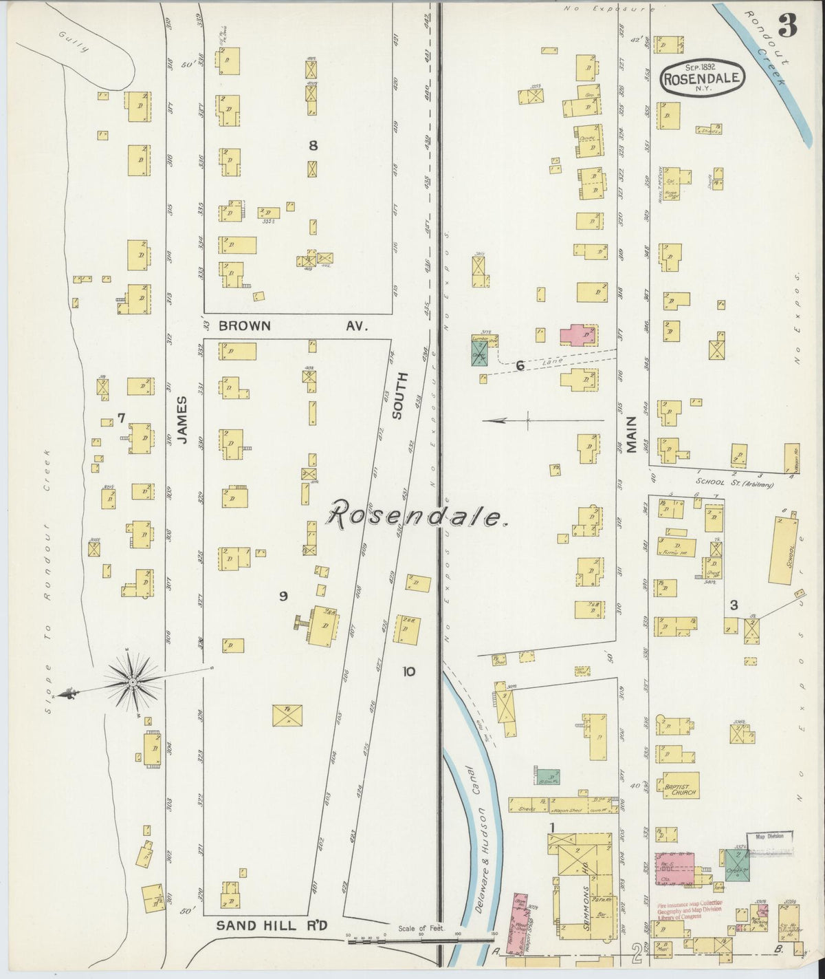 Sanborn Fire Insurance Map from Rosendale, Ulster County, New York (1892), Sheet #0003 - Complete Map Set gallery image, historic Sanborn map, vintage wall art, New York New York